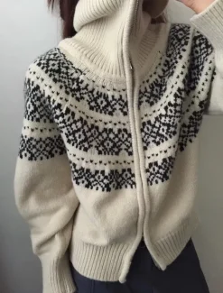Best Women's Sweater Jacket Streetwear Casual Geometric Turtleneck Knitted Long Sleeve Regular Tops Knit Weekend Fall Winter Women Cardigans & Outerwears