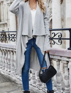 Best Women's Sweater Jacket Stylish Solid Color Open Front Pocket Batwing Sleeve Long Sleeve Long Tops Knit Work Black Wine Fall Winter Women Cardigans & Outerwears