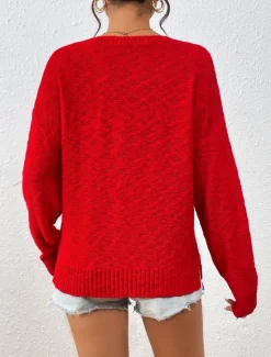 Clearance Women's Sweater Pullover Sweater Jumper Crew Neck Ribbed Knit Knitted Fall Winter Outdoor Daily Weekend Casual Soft Long Sleeve Letter White Red Women Pullovers & Tops