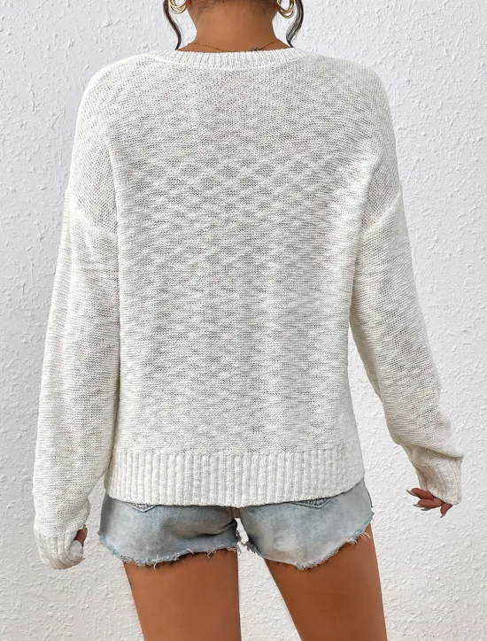 Clearance Women's Sweater Pullover Sweater Jumper Crew Neck Ribbed Knit Knitted Fall Winter Outdoor Daily Weekend Casual Soft Long Sleeve Letter White Red Women Pullovers & Tops