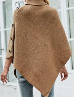 Outlet Women's Sweater Pullover Sweater Jumper Casual Soft Solid Color Ribbed Turtleneck Buttons Knitted Half Sleeve Regular Tops Knit Outdoor Daily Weekend Black Red Fall Winter Women Pullovers & Tops