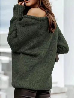 Hot Women's Sweater Pullover Sweater Jumper Casual Soft Pure Color Ribbed Boat Neck Knitted Long Sleeve Regular Tops Knit Outdoor Daily Weekend Pink Brown Fall Winter Women Pullovers & Tops