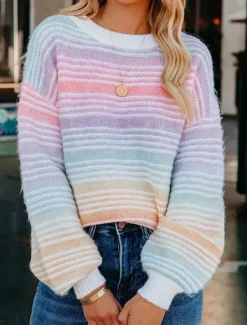 Hot Women's Sweater Pullover Sweater Jumper Casual Soft Ribbed Crew Neck Knitted Long Sleeve Regular Tops Knit Outdoor Daily Weekend Fall Winter Women Pullovers & Tops