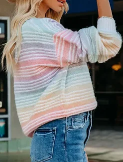 Hot Women's Sweater Pullover Sweater Jumper Casual Soft Ribbed Crew Neck Knitted Long Sleeve Regular Tops Knit Outdoor Daily Weekend Fall Winter Women Pullovers & Tops