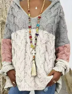 Hot Women's Sweater Pullover Sweater Jumper Casual Soft Color Block Pure Color Ribbed Hooded Knitted Long Sleeve Regular Tops Knit Outdoor Daily Weekend White Apricot Fall Winter Women Pullovers & Tops