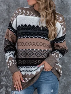 Clearance Women's Sweater Pullover Sweater Jumper Vintage Casual Soft Geometric Ribbed Crew Neck Knitted Long Sleeve Regular Tops Knit Outdoor Daily Weekend Pink Red Fall Winter Women Pullovers & Tops