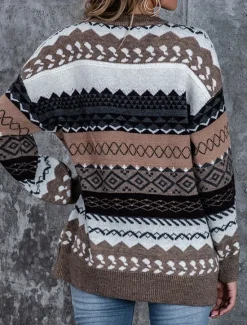 Clearance Women's Sweater Pullover Sweater Jumper Vintage Casual Soft Geometric Ribbed Crew Neck Knitted Long Sleeve Regular Tops Knit Outdoor Daily Weekend Pink Red Fall Winter Women Pullovers & Tops