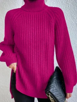 Hot Women's Sweater Pullover Sweater Jumper Casual Soft Pure Color Chunky Turtleneck Knitted Long Sleeve Regular Tops Knit Outdoor Daily Weekend Light Green Wine Fall Winter Women Pullovers & Tops