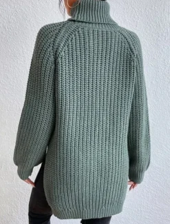Hot Women's Sweater Pullover Sweater Jumper Casual Soft Pure Color Chunky Turtleneck Knitted Long Sleeve Regular Tops Knit Outdoor Daily Weekend Light Green Wine Fall Winter Women Pullovers & Tops