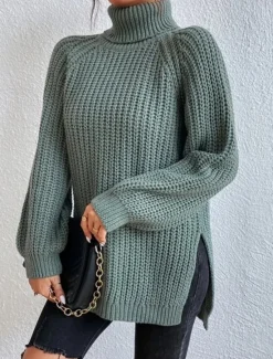 Hot Women's Sweater Pullover Sweater Jumper Casual Soft Pure Color Chunky Turtleneck Knitted Long Sleeve Regular Tops Knit Outdoor Daily Weekend Light Green Wine Fall Winter Women Pullovers & Tops