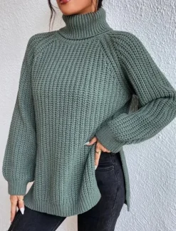 Hot Women's Sweater Pullover Sweater Jumper Casual Soft Pure Color Chunky Turtleneck Knitted Long Sleeve Regular Tops Knit Outdoor Daily Weekend Light Green Wine Fall Winter Women Pullovers & Tops