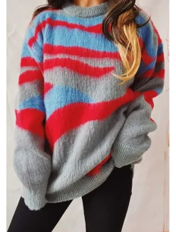 New Women's Sweater Pullover Sweater Jumper Casual Soft Graphic Ribbed Crew Neck Knitted Long Sleeve Regular Tops Knit Outdoor Daily Weekend Fall Winter Women Hoodies & Sweatshirts|Pullovers & Tops