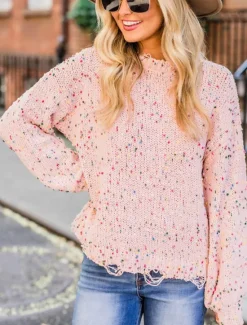 Clearance Women's Sweater Pullover Sweater Jumper Casual Sweater Casual Soft Geometric Ribbed Crew Neck Knitted Long Sleeve Regular Tops Knit Outdoor Daily Weekend Pink Beige Fall Winter Women Pullovers & Tops