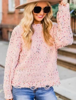 Clearance Women's Sweater Pullover Sweater Jumper Casual Sweater Casual Soft Geometric Ribbed Crew Neck Knitted Long Sleeve Regular Tops Knit Outdoor Daily Weekend Pink Beige Fall Winter Women Pullovers & Tops