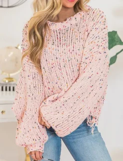 Clearance Women's Sweater Pullover Sweater Jumper Casual Sweater Casual Soft Geometric Ribbed Crew Neck Knitted Long Sleeve Regular Tops Knit Outdoor Daily Weekend Pink Beige Fall Winter Women Pullovers & Tops