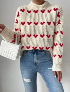 New Women's Sweater Pullover Sweater Jumper Casual Soft Heart Ribbed Turtleneck Knitted Long Sleeve Regular Tops Knit Outdoor Daily Weekend Fall Winter Women Pullovers & Tops