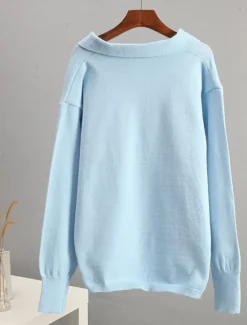 Women's Sweater Pullover Sweater Jumper Casual Soft Pure Color Ribbed Shirt Collar Knitted Long Sleeve Regular Tops Knit Outdoor Daily Weekend White Green Fall Winter Women Pullovers & Tops