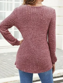 Online Women's Sweater Pullover Sweater Jumper Casual Soft Pure Color Ribbed V Neck Knitted Long Sleeve Regular Tops Knit Outdoor Daily Weekend Black Fuchsia Fall Winter Women Pullovers & Tops