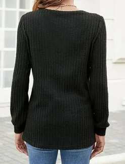 Online Women's Sweater Pullover Sweater Jumper Casual Soft Pure Color Ribbed V Neck Knitted Long Sleeve Regular Tops Knit Outdoor Daily Weekend Black Fuchsia Fall Winter Women Pullovers & Tops