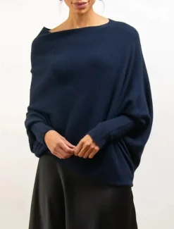 Discount Women's Sweater Pullover Sweater Jumper Casual Soft Pure Color Ribbed Boat Neck Knitted Long Sleeve Regular Tops Knit Outdoor Daily Weekend Navy Blue Green Fall Winter Women Pullovers & Tops