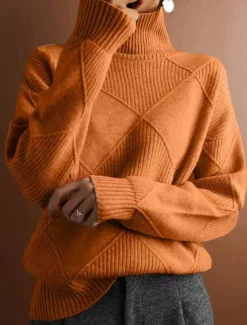 New Women's Sweater Pullover Sweater Jumper Casual Soft Pure Color Ribbed Turtleneck Knitted Long Sleeve Regular Tops Knit Outdoor Daily Weekend Black Yellow Fall Winter Women Pullovers & Tops