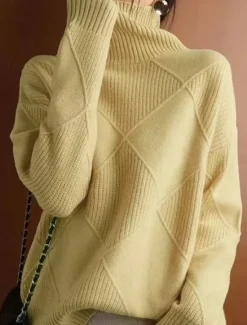 New Women's Sweater Pullover Sweater Jumper Casual Soft Pure Color Ribbed Turtleneck Knitted Long Sleeve Regular Tops Knit Outdoor Daily Weekend Black Yellow Fall Winter Women Pullovers & Tops