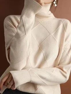 New Women's Sweater Pullover Sweater Jumper Casual Soft Pure Color Ribbed Turtleneck Knitted Long Sleeve Regular Tops Knit Outdoor Daily Weekend Black Yellow Fall Winter Women Pullovers & Tops