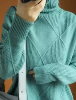 New Women's Sweater Pullover Sweater Jumper Casual Soft Pure Color Ribbed Turtleneck Knitted Long Sleeve Regular Tops Knit Outdoor Daily Weekend Black Yellow Fall Winter Women Pullovers & Tops