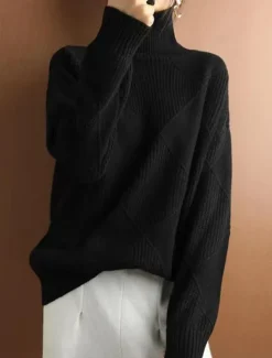 New Women's Sweater Pullover Sweater Jumper Casual Soft Pure Color Ribbed Turtleneck Knitted Long Sleeve Regular Tops Knit Outdoor Daily Weekend Black Yellow Fall Winter Women Pullovers & Tops