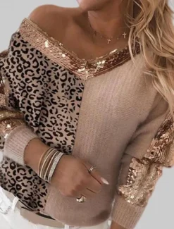 Hot Women's Sweater Pullover Sweater Jumper Casual Soft Leopard Ribbed V Neck Knitted Long Sleeve Regular Tops Knit Outdoor Daily Weekend Pink Camel Fall Winter Women Pullovers & Tops