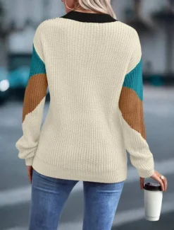 New Women's Sweater Pullover Sweater Jumper Casual Soft Color Block Ribbed Crew Neck Knitted Long Sleeve Regular Tops Knit Outdoor Daily Weekend Fuchsia Green Fall Winter Women Pullovers & Tops