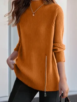 Sale Women's Sweater Pullover Sweater Jumper Casual Soft Pure Color Turtleneck Split Knitted Long Sleeve Long Tops Knit Outdoor Daily Weekend Red Navy Blue Fall Winter Women Pullovers & Tops