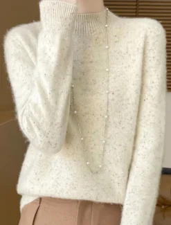 Women's Sweater Pullover Sweater Jumper Casual Soft Pure Color Ribbed Crew Neck Knitted Long Sleeve Regular Tops Knit Outdoor Daily Weekend Pink Beige Fall Winter Women Pullovers & Tops
