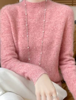 Women's Sweater Pullover Sweater Jumper Casual Soft Pure Color Ribbed Crew Neck Knitted Long Sleeve Regular Tops Knit Outdoor Daily Weekend Pink Beige Fall Winter Women Pullovers & Tops