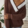 Discount Women's Sweater Pullover Sweater Jumper Casual Soft Pure Color Ribbed V Neck Knitted Long Sleeve Regular Tops Knit Outdoor Daily Weekend Black Navy Blue Fall Winter Women Pullovers & Tops