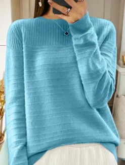 Women's Sweater Pullover Sweater Jumper Crew Neck Knit Knitted Spring Fall Home Daily Holiday Daily Soft Long Sleeve Pure Color Pink Red Women Pullovers & Tops
