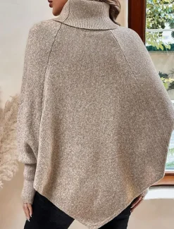 Outlet Women's Sweater Pullover Sweater Jumper Casual Soft Pure Color Ribbed Turtleneck Buttons Knitted Batwing Sleeve Long Sleeve Regular Tops Knit Outdoor Daily Weekend Fall Winter Women Pullovers & Tops
