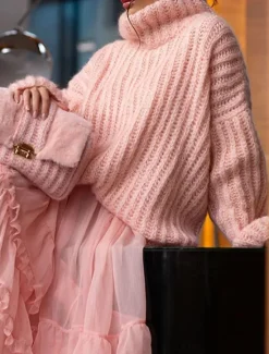 New Women's Sweater Pullover Sweater Jumper Casual Soft Pure Color Chunky Turtleneck Knitted Long Sleeve Regular Tops Knit Outdoor Daily Weekend Pink Blue Fall Winter Women Pullovers & Tops