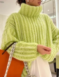 New Women's Sweater Pullover Sweater Jumper Casual Soft Pure Color Chunky Turtleneck Knitted Long Sleeve Regular Tops Knit Outdoor Daily Weekend Pink Blue Fall Winter Women Pullovers & Tops