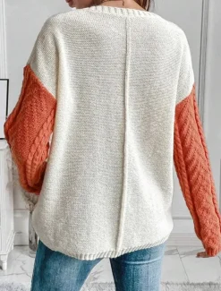 Online Women's Sweater Pullover Sweater Jumper Casual Soft Pure Color Cable Crew Neck Pocket Knitted Long Sleeve Regular Tops Knit Outdoor Daily Weekend Orange Fall Winter Women Pullovers & Tops