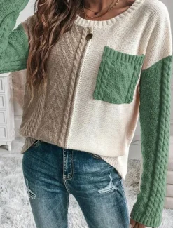 Online Women's Sweater Pullover Sweater Jumper Casual Soft Pure Color Cable Crew Neck Pocket Knitted Long Sleeve Regular Tops Knit Outdoor Daily Weekend Orange Fall Winter Women Pullovers & Tops