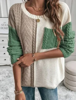 Online Women's Sweater Pullover Sweater Jumper Casual Soft Pure Color Cable Crew Neck Pocket Knitted Long Sleeve Regular Tops Knit Outdoor Daily Weekend Orange Fall Winter Women Pullovers & Tops