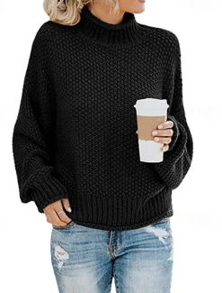 Sale Women's Sweater Pullover Sweater Jumper Casual Soft Solid Color Ribbed Crew Neck Knitted Long Sleeve Regular Tops Knit Outdoor Daily Weekend Black Blue Fall Winter Women Pullovers & Tops