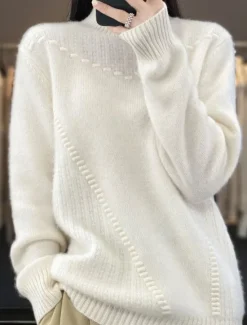 Women's Sweater Pullover Sweater Jumper Casual Soft Pure Color Ribbed Turtleneck Knitted Long Sleeve Regular Tops Knit Outdoor Daily Weekend White Red Fall Winter Women Pullovers & Tops
