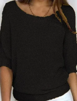 New Women's Sweater Pullover Sweater Jumper Casual Soft Pure Color Ribbed V Neck Knitted Long Sleeve Regular Tops Knit Outdoor Daily Weekend Black White Fall Winter Women Pullovers & Tops