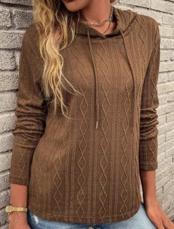 Clearance Women's Sweater Pullover Sweater Jumper Casual Soft Pure Color Ribbed Hooded Knitted Long Sleeve Regular Tops Knit Outdoor Daily Weekend Wine Brown Fall Winter Women Pullovers & Tops
