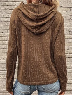 Clearance Women's Sweater Pullover Sweater Jumper Casual Soft Pure Color Ribbed Hooded Knitted Long Sleeve Regular Tops Knit Outdoor Daily Weekend Wine Brown Fall Winter Women Pullovers & Tops