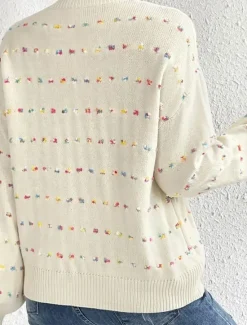 New Women's Sweater Pullover Sweater Jumper Casual Soft Pure Color Ribbed Crew Neck Patchwork Knitted Long Sleeve Regular Tops Knit Outdoor Daily Weekend Fall Winter Women Pullovers & Tops