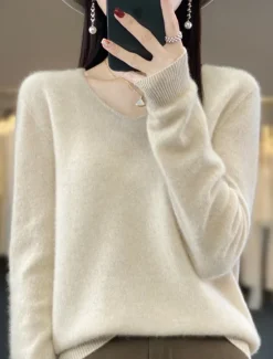 Hot Women's Sweater Pullover Sweater Fuzzy Jumper V Neck Ribbed Knit Knitted Fall Winter Outdoor Daily Weekend Casual Soft Long Sleeve Pure Color Red Fuchsia Women Pullovers & Tops
