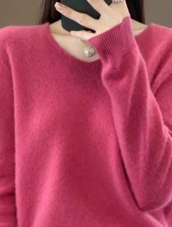 Hot Women's Sweater Pullover Sweater Fuzzy Jumper V Neck Ribbed Knit Knitted Fall Winter Outdoor Daily Weekend Casual Soft Long Sleeve Pure Color Red Fuchsia Women Pullovers & Tops